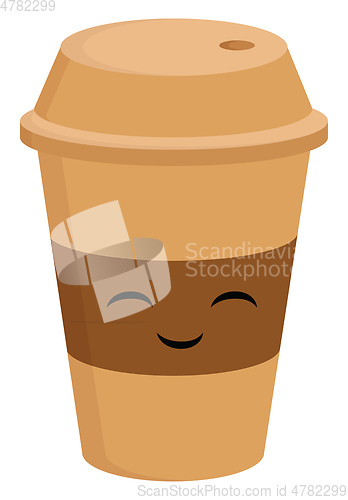 Image of Light brown smiling coffee cup to go vector illustration on whit