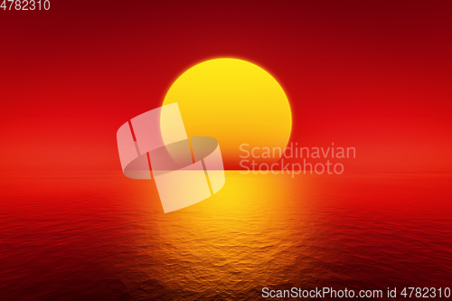 Image of red sunset over the ocean