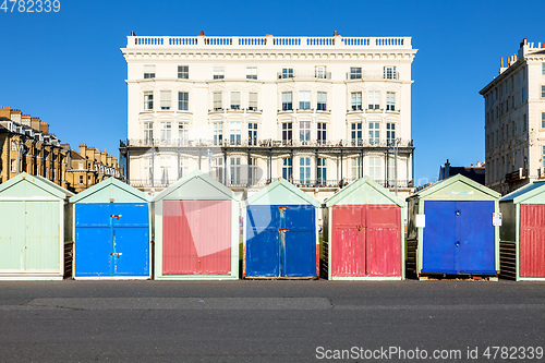 Image of Colorful Brighton beach huts