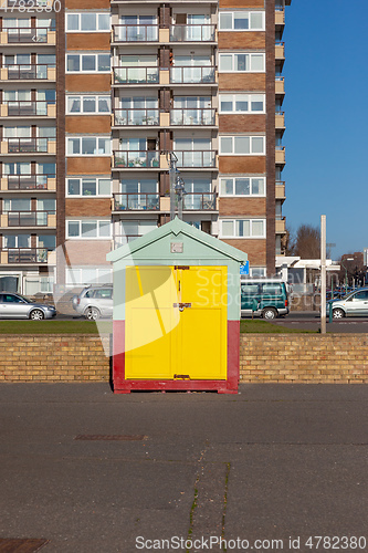 Image of Colorful Brighton beach hut