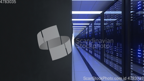 Image of Data Center Computer Racks In Network Security Server Room Cryptocurrency Mining