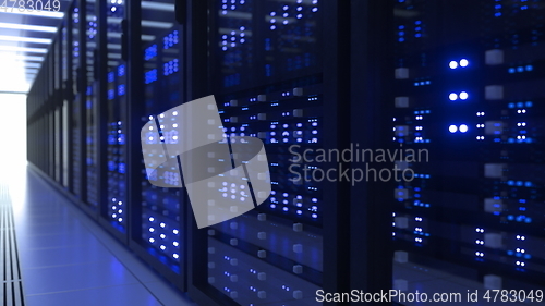 Image of Data Center Computer Racks In Network Security Server Room Cryptocurrency Mining