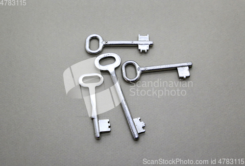 Image of Many old vintage keys on a beige background