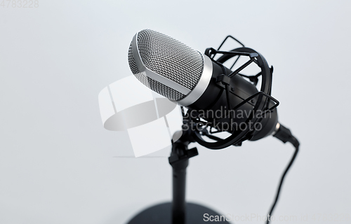 Image of close up of microphone on white background