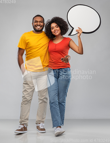 Image of african american couple with blank speech bubble