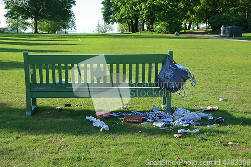 Image of Litter and Mess by Park Bench