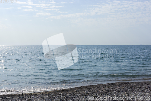Image of Deserted pebble beach on the Black Sea on summer vacation resort