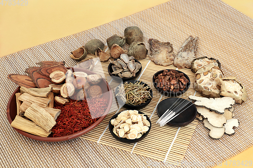 Image of Chinese Herbs with Acupuncture Needles