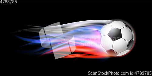 Image of Soccer ball with flame trail of Russian Flag