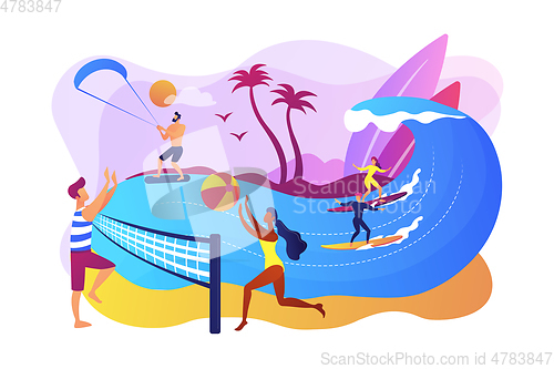 Image of Summer beach activities concept vector illustration.