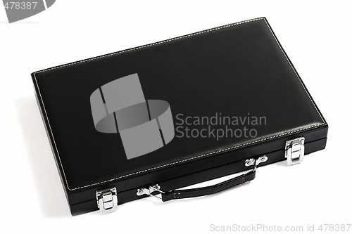 Image of Thin black suitcase. Isolated on white background