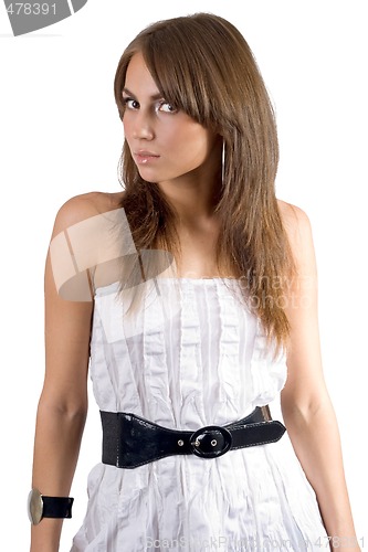 Image of The young beauty woman in white dress. Isolated