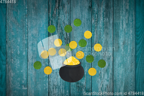 Image of pot of gold and coins for st patricks day