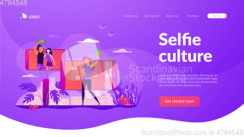 Image of Selfie vector landing page template.