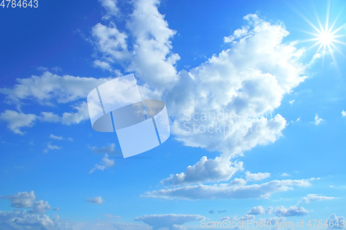 Image of blue sky sun clouds texture