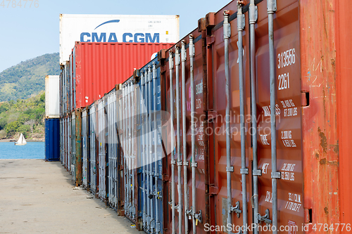 Image of ship containers in the port of Nosy Be, Madagascar