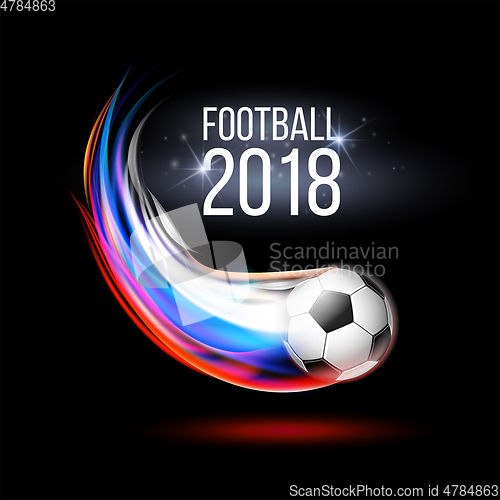 Image of Soccer ball with flame trail of Russian Flag