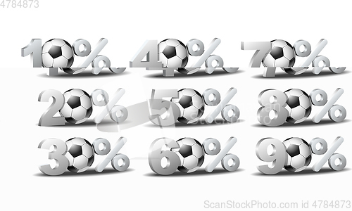 Image of Set of percent discount icons with soccer ball