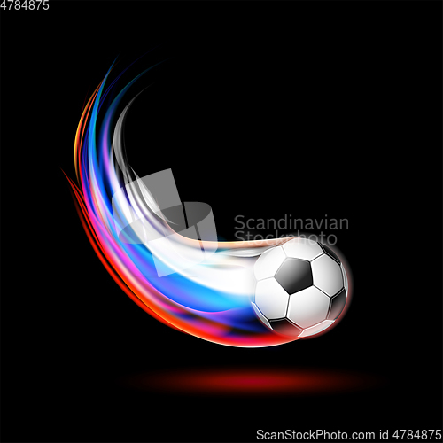 Image of Soccer ball with flame trail of Russian Flag