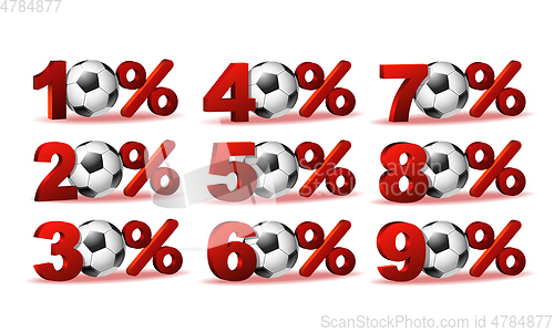 Image of Set of percent discount icons with soccer ball