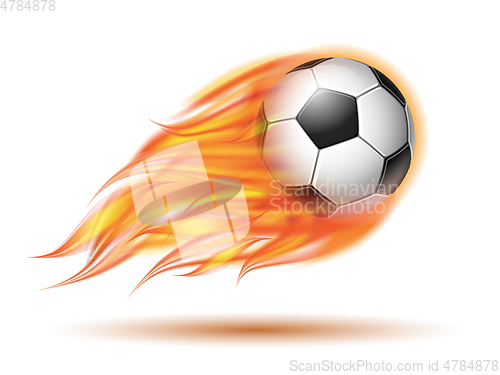 Image of Flying football or soccer ball on fire.
