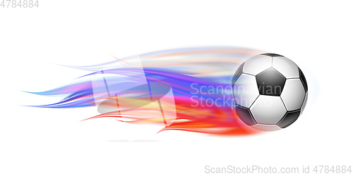 Image of Soccer ball with flame trail of Russian Flag