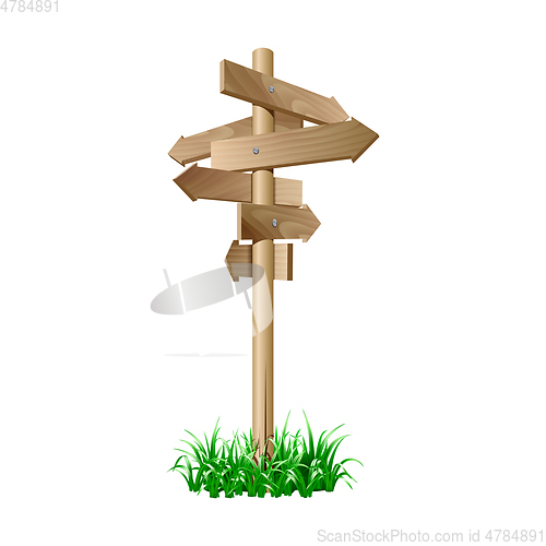 Image of Multidirectional wooden road signpost with arrows