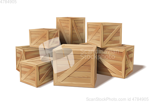 Image of Pile of stacked sealed goods wooden boxes