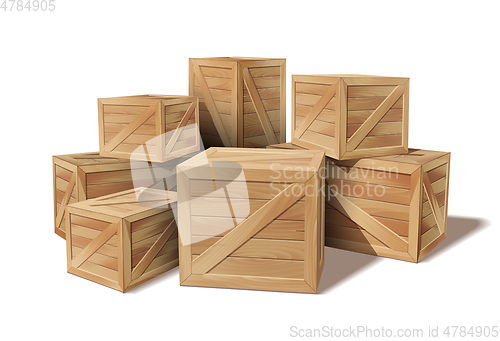 Image of Pile of stacked sealed goods wooden boxes