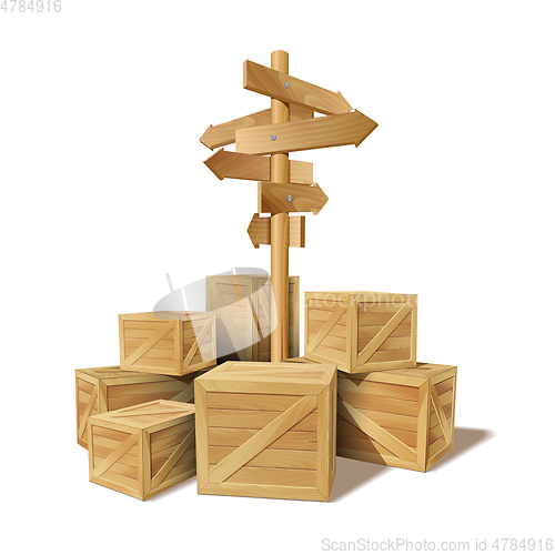 Image of Pile of stacked sealed goods wooden boxes