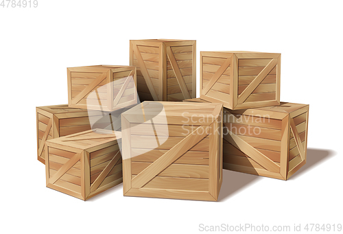Image of Pile of stacked sealed goods wooden boxes