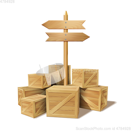 Image of Pile of stacked sealed goods wooden boxes