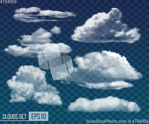 Image of Set of realistic transparent night clouds. Vector