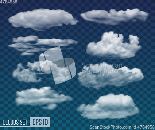 Image of Set of realistic transparent night clouds. Vector