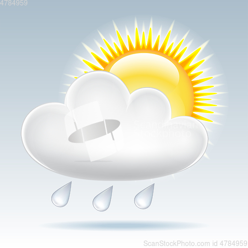 Image of Sun and raining clouds weather web icon. Vector