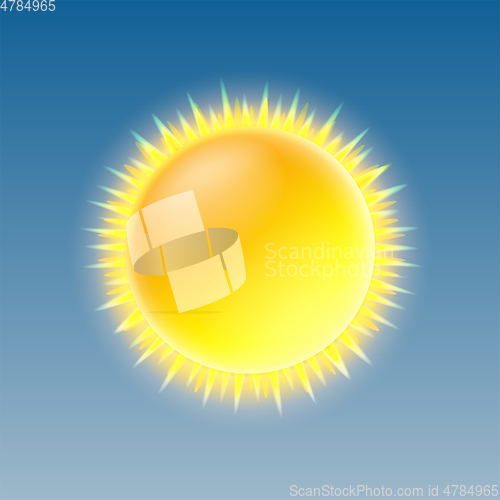 Image of Weather icon with shiny sun on blue sky