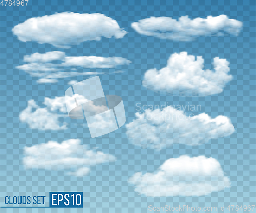 Image of Set of realistic transparent cloudsin blue sky