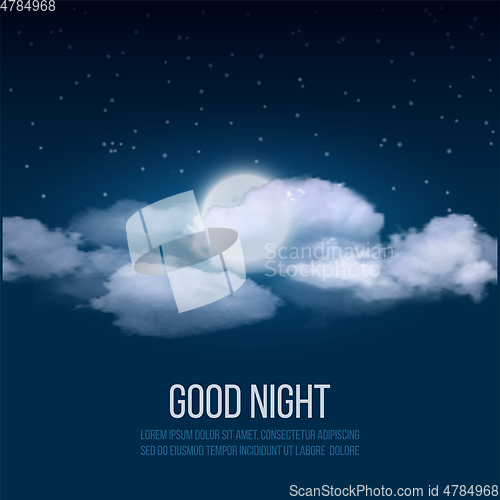 Image of Night sky background, cloudy sky with moon.