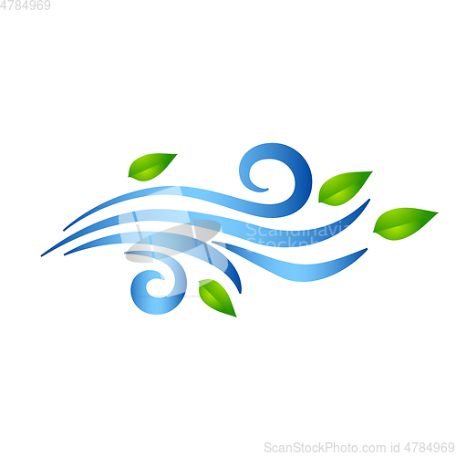 Image of Blowing wind with flying leaves icon. Vector