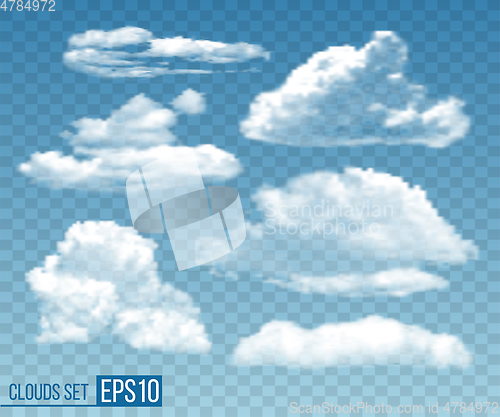 Image of Set of realistic transparent cloudsin blue sky