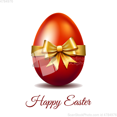 Image of Red Easter egg tied of gold ribbon