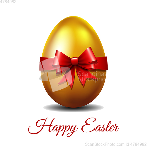 Image of Gold Easter egg tied of red ribbon