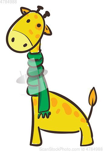 Image of Cartoon giraffe in a green scarf set on isolated white backgroun