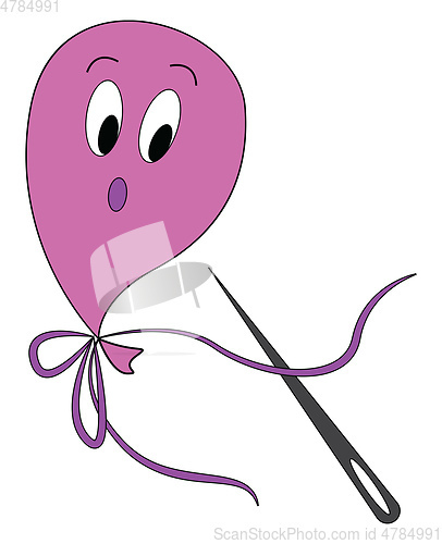 Image of Pink balloon scared of needle print vector on white background