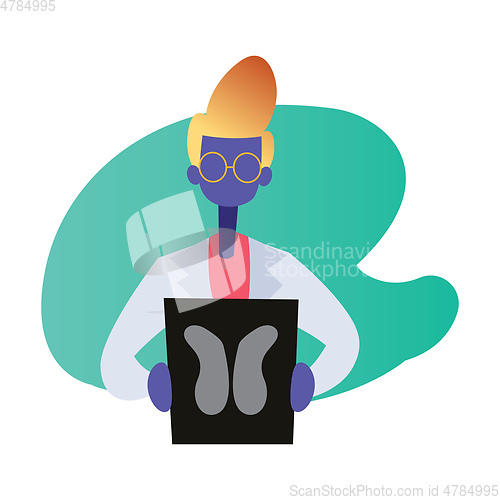 Image of Minimalistic modern vector illustration of a doctor showing a sc