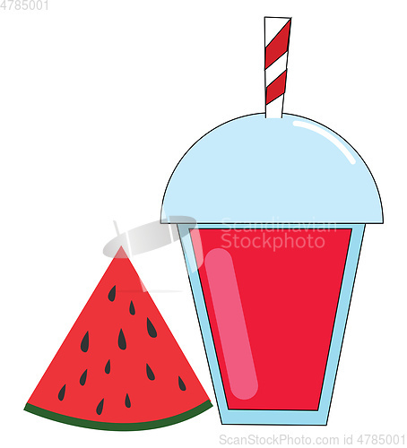 Image of Watermelon juice in a disposable plastic red party cup with lid 
