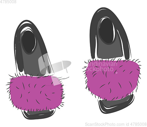 Image of Grey and pink fluffy slippers vector illustration on white backg