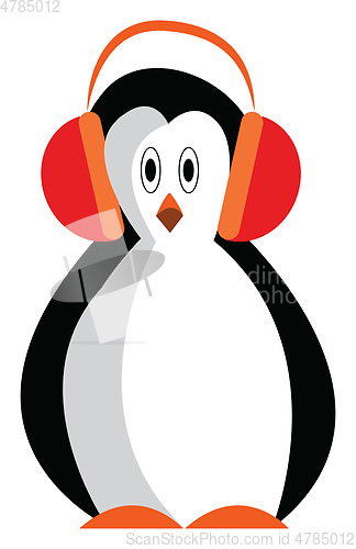 Image of A penguin listening to music with a wireless headphone vector co