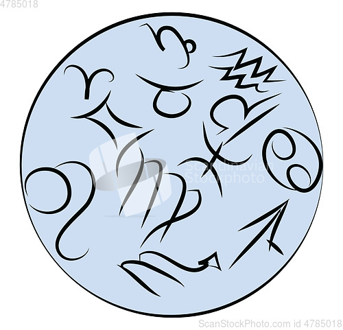 Image of A light-blue shade spherical clipart with zodiac signs vector co