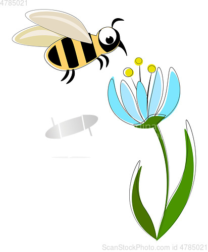 Image of Bee on the blue flower vector illustration on white background